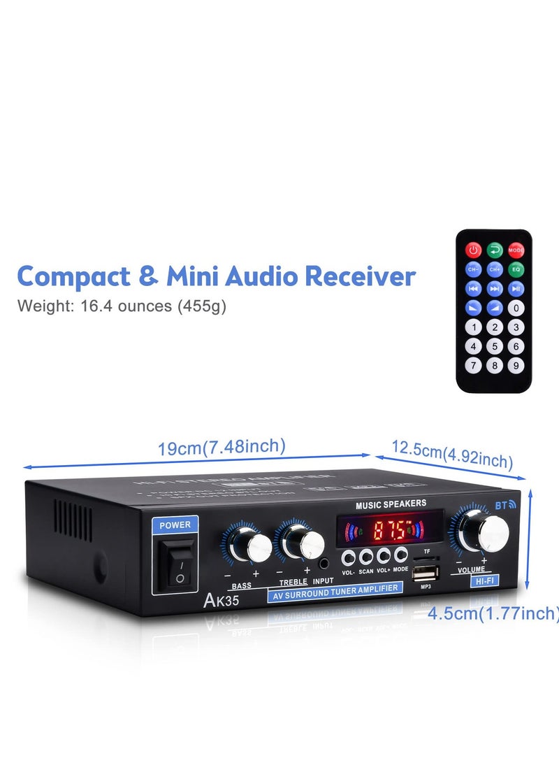 AK35 Dual Channel Bluetooth 5.0 Stereo Audio Amplifier Receiver, USB and SD Card Input, RMS 30W x 2, Bass  Treble Control, FM Radio, for Home Theater Speakers System - Image 4